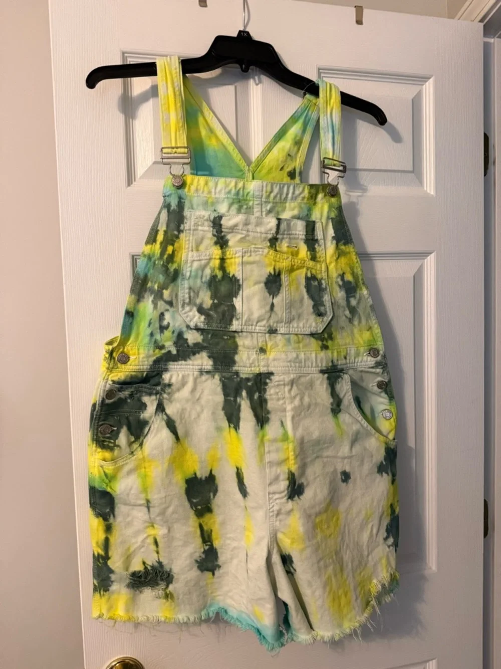 Tie-Dye Yellow & Green women’s Overalls - Picture 1 of 4